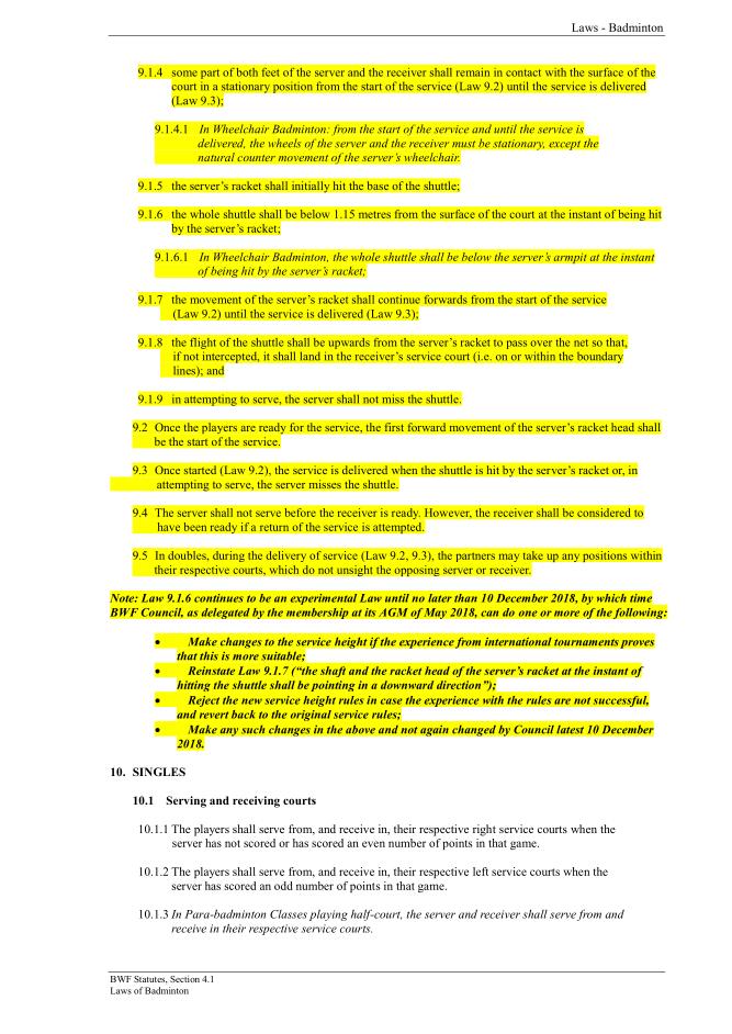 BWF Statutes, Section 4.1